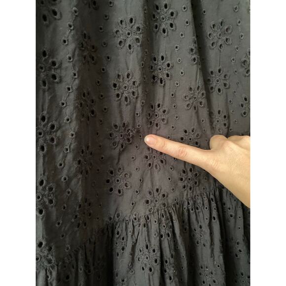 Tularosa Carlotta Eyelet Floral Midi Dress XS Black Smocked Ruffle Cottage FLAWS - Picture 8 of 13